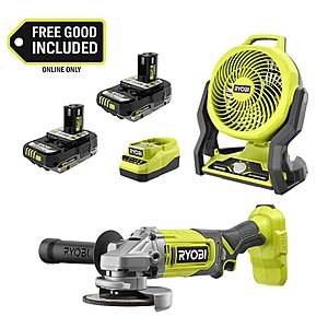 ONE+ 18V Cordless Hybrid 7.5 in. Fan Kit w/ (2) 2Ah Batteries, Charger, w/ FREE ONE+ 18V Cordless 4-1/2" Angle Grinder $134