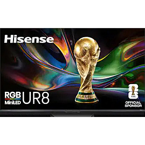 55" & More, Hisense UR8 RGB MiniLED UHD 4K HDR Smart Google TVs with Gemini and Anti Reflection Screen (2026) $999.99
