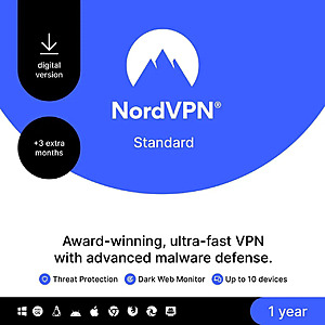 15-Months NordVPN Standard Internet Security (10 Devices/Digital Download) $25 & More