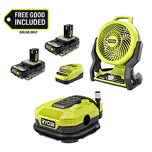 RYOBI ONE+ 18V Cordless Hybrid 7.5 in. Fan Kit w/ (2) 2Ah Batteries, Charger, w/ FREE ONE+ 18V Cordless Inflator/Deflator $135