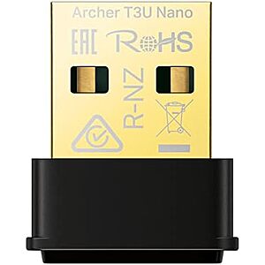 $9.96* | TP-Link Archer T3U Nano AC1300 2.5G/5G Dual-Band WPA3 USB Wi-Fi Adapter + 15% Back w/ Prime Visa Card at Amazon
