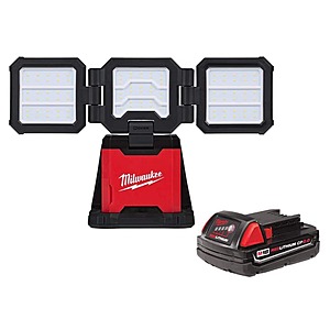 Milwaukee M18 18-Volt Lith-Ion Cordless 4500 Lumens ROVER Dual Power Triple-Panel Flood & Area Light with 2.0 Ah Compact Battery $179