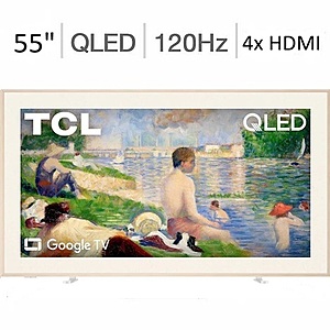TCL 55" A3G Designer Series 120Hz 4K QLED Smart TV, Art Library, AI Art and Flush Wall Mount (2026) @ Best Buy $499.99
