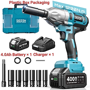 Seesii 21V 1/2" Cordless Impact Wrench w/ 4.0Ah Battery, 6 Sockets & Case $36.98 + Free Shipping