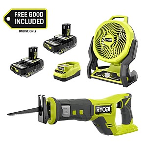 Ryobi ONE+ 18V Cordless Hybrid 7.5 in. Fan Kit w/ (2) 2Ah Batteries, Charger, w/ FREE ONE+ 18V Cordless Reciprocating Saw $137