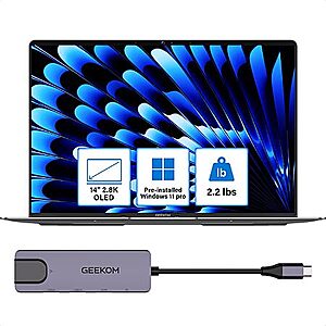 GEEKOM GeekBook X14 Pro: 14" 2.8K 120Hz OLED, Intel Ultra 5 125U, 16GB LPDDR5, 512GB SSD, Win 11 Pro, 2x USB4, 2.2lbs w/ Free Docking Station $749