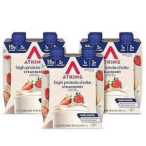 [SnS] $12* | 12-Pack 11-Oz Atkins Deliciously Filling Protein Shake (Strawberry) at Amazon