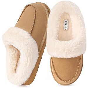 $9.98* | FITORY Women's Faux Fur Lined Suede Slippers (Brown Suede) at Amazon