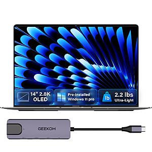 GEEKOM GeekBook X14 Pro: 14" 2.8K 120Hz OLED, Intel Ultra 9 185H, 32GB LPDDR5, 1TB SSD, Win 11 Pro, 2x USB4, 2.2lbs w/ Free Docking Station $984.72