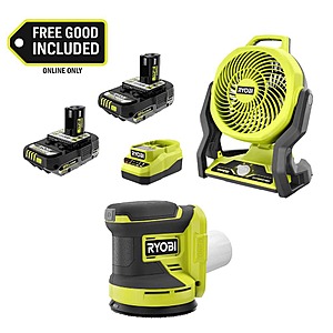 Ryobi ONE+ 18V Cordless Hybrid 7.5 in. Fan Kit w/ (2) 2Ah Batteries, Charger, w/ FREE ONE+ 18V Cordless Random Orbit Sander $134
