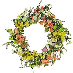 $14.60* | National Tree Company Artificial Spring Wreath, Woven Branch Base, Decorated with Colorful Pastel Eggs, 22 Inches at Amazon
