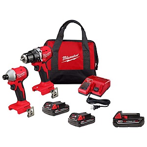 Milwaukee M18 18V Lithium-Ion Brushless Cordless Compact Drill/Impact Combo Kit (2-Tool) w/(3) 2.0Ah Batteries $229