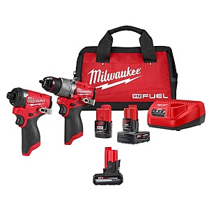 Milwaukee M12 FUEL 12V Lithium-Ion Brushless Cordless Hammer Drill/Impact Driver Combo Kit 2-Tool w/High Output 5.0Ah Battery $249