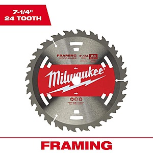 Milwaukee 7-1/4 in. x 24-Tooth Wood Cutting Framer Circular Saw Blade, $5.97, FS, Home Depot