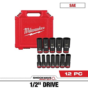 Milwaukee SHOCKWAVE 1/2 in. Drive SAE Deep Well Impact Socket Set (12-Piece), $64.97, FS, Home Depot