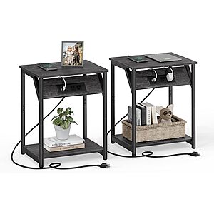 [Prime] 2-Piece 18.9" Songmics Home Small Side Table w/ Charging Station (Misty Gray/Black, Cream White) $33.99 + Free Shipping