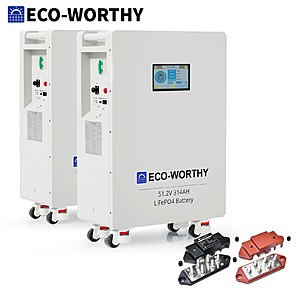 ECO-WORTHY 2-Pack 48V 314AH (32.15kWh) LiFePO4 Battery Backup 32.15kWh 200A BMS 7" Display on sale for $3221 + Free Shipping $3221.3