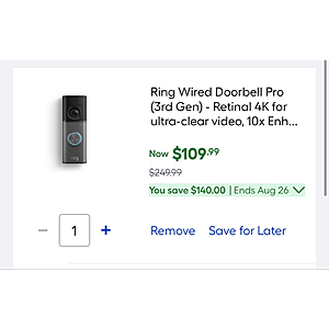 Ring Wired Doorbell Pro (3rd Gen) - Retinal 4K for ultra-clear video, 10x Enhanced Zoom for detail at a distance, Low-Light Sight for full-color in $109.99