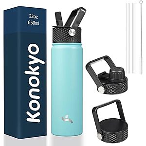 $9.42* | 22oz Konokyo Insulated Stainless Steel Water Bottle with Straw & 3 Lids (Turqouise) at Amazon