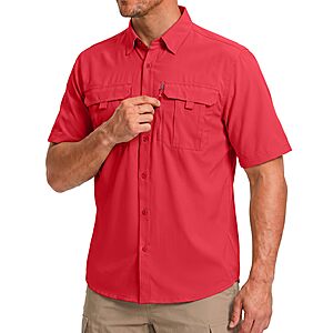 BETBO Men's Short Button-Down Sleeves Fishing Shirts w/ Zipper Pockets $12.49