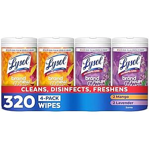 [SnS, AC] $33.59* | 3 × 4-Pk 80-Ct Lysol All-Purpose Disinfecting Wipes (Lavender/Mango) ($11.20 each) at Amazon