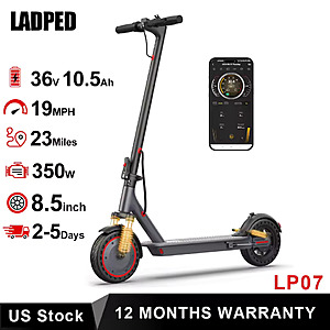 LADPED LP07 Electric Scooter, 350W 19mph Max Speed, Dual Suspension, 23miles Max Range; free S&H $117.05