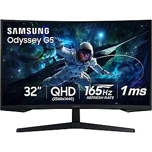 Samsung 32" Odyssey (G55C) Series QHD 1000R Curved Gaming Monitor, 165Hz, 1ms(MPRT) $199.99