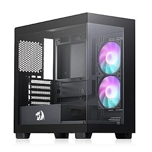 Redragon GC218M Gaming Back-Mounted PC Case, M-ATX Computer Chassis w/ 2 x 120mm Fans Pre-Installed & High Airflow Perforated Panels, 270° Full View, Black $52
