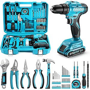 190-Piece SEESII 21V Cordless Drill & Home Tool Kit w/ Flexible Shaft Attachment, Toolbox, 2.0Ah Battery & Charger $35.99 + Free Shipping