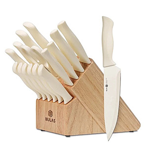 NULAS Knife Set, 17-Piece with Block & Sharpener, Kitchen Knife Set $38 + Free Shipping