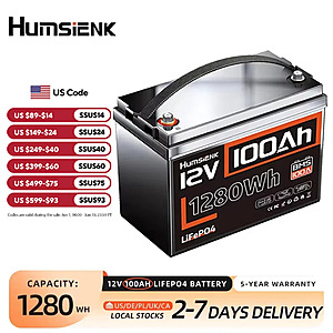 Humsienk 12V 100Ah Lithium LiFePO4 Battery w/ 100A BMS $88 + Free S/H