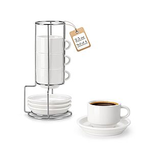 4-Pack 2.5-Ounce Porcelain Malacasa Espresso Cups w/ Saucers & Metal Stand $9.99 + Free Shipping w/ Prime or on $35+