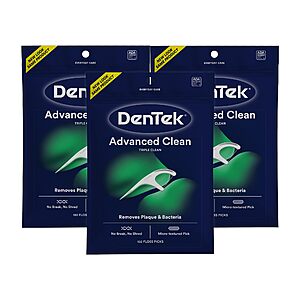 $6.88 or less S&S 40% off Q 450 Ct DenTek Floss Picks, Advanced Clean, Plaque Remover, 150 Count, Pack of 3