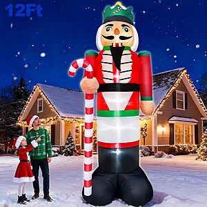 12' TURNMEON Giant Christmas Inflatable Nutcracker w/ Candy Cane & LED Lights $29.99 + Free Shipping w/ Prime or on $35+