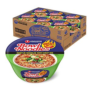 Nongshim Ramen Noodles, Gourmet Instant Ramen bowl, Premium Microwavable Noodle Soup, Hot & Spicy, 3.03 Ounce (Pack of 12)~$8.79 After Coupon & S&S @ Amazon