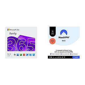 Microsoft 365 Family | 12-Month Subscription + 1-Year NordVPN Basic, Premium VPN Service $84.99 & more