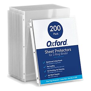 200-Count Oxford Clear Top Load Letter Size Sheet Protectors for 3-Ring Binders $6.76 + Free Shipping w/ Prime or on $35+