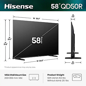 58" Hisense Class QD50 Hi-QLED Series 4K UHD Smart Roku TV (2026) $189.99 + Free Shipping