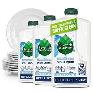 $13.94 3-Pack 50-Oz Seventh Generation Hand Wash Dish Liquid Soap Refill (Free & Clear) with S&S