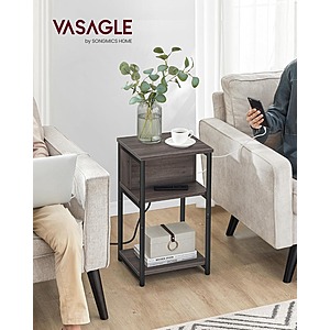 VASAGLE 3-Tier Side Table w/ Charging Station (Various Colors) $19 & More + Free Shipping