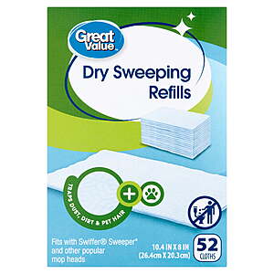 Great Value Dry Sweeping Cloth Refills, 52 Count $7.76