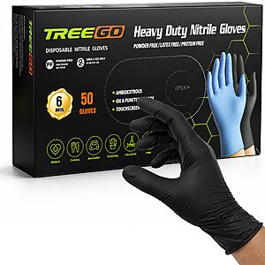 TREEGO Black Nitrile Disposable Gloves, Large, 6 Mil, 50 Count $6.99