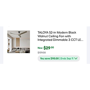 TALOYA 52-in Modern Black Walnut Ceiling Fan with Integrated Dimmable 3 CCT LED Light Remote Control Included Reversible DC Motor 6-in Downrod High $29
