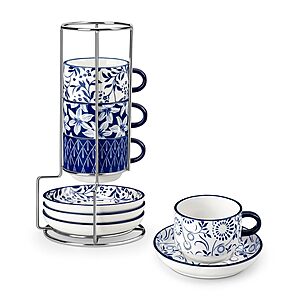 4-Count 2.5-Oz vancasso Porcelain Stackable Cups & Saucers Set w/ Stand (Vintage Blue) $14.29 + Free Shipping w/ Prime or on $35+