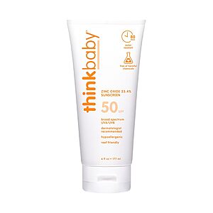 Thinkbaby Baby Sunscreen SPF 50+, Mineral Formula, Water Resistant, 6 Oz $16.5