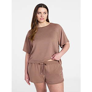 Joyspun Women's French Terry Lounge Sleep Short Sleeve Top and Shorts Set, 2-Piece, Sizes XS-3X $12