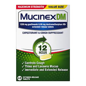 $14.80 (15% S&S and 40% Clip Q) Mucinex DM 12Hr Max Strength Chest Congestion & Cough Medicine, 48 Tablets