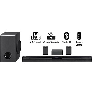LG SQC4R 4.1-Ch. Sound Bar w/ Wireless Subwoofer & Rear Speakers $149.95