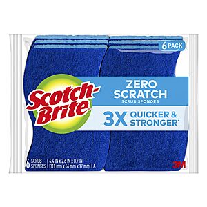 SnS | 2 x 6-packs Scotch-Brite Zero Scratch Kitchen Scrub Sponges $7.78