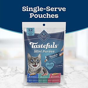 $8.09-$6.74 S&S 35% Clip Q Blue Buffalo Tastefuls Mini Purees Cat Treats, 0.5 oz, 24 ct | Chicken, Tuna & Salmon Recipes (8 of Each), Soft & Silky Texture, High Mois